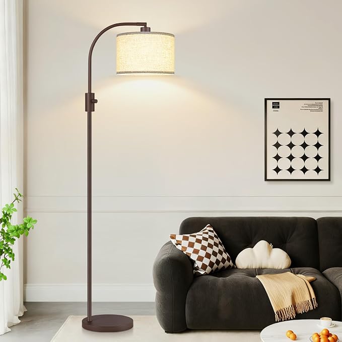 Nintiue Upgraded Modern Arc Dimmable Tall Standing Floor Lamp with Linen Shade, 1200 Lumens LED Bulb Included, for Living & Reading Room, Bedroom, Office & Nursery, Matte Brown - Image 7