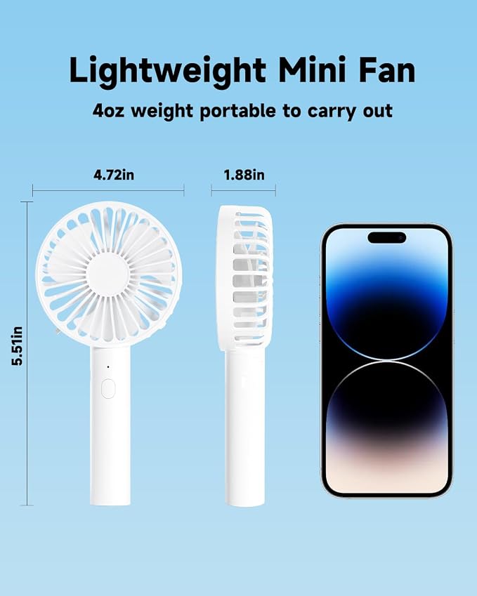 Small Handheld Portable Fan, 3 Gear Speeds, 2-in-1 180° Foldable Mini Table Fan, Personal USB Fan, Portable Travel Fan, Hand Fans Rechargeable for Travel Lash Makeup Desk Girl Women Summer Gift White - Image 6