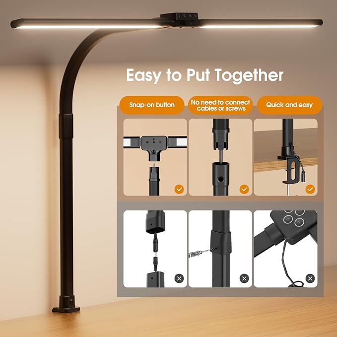 SIBRILLE LED Desk Lamp for Home Office - Dimmable Computer Desk Light with Clamp, Modern Architect Task Lamp with Color Changing, Flexible Desktop Lamp with Gooseneck for Monitor, Double Head, Black - Image 6