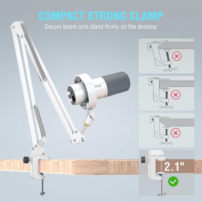 FIFINE AmpliTank K688CTW Dynamic Microphone with Boom Arm, XLR/USB Mic | Studio Vocal Podcast Mic Kit for PC, with Mute Button, Volume Knob, Headphone Jack, for Streaming Recording, White - Image 8