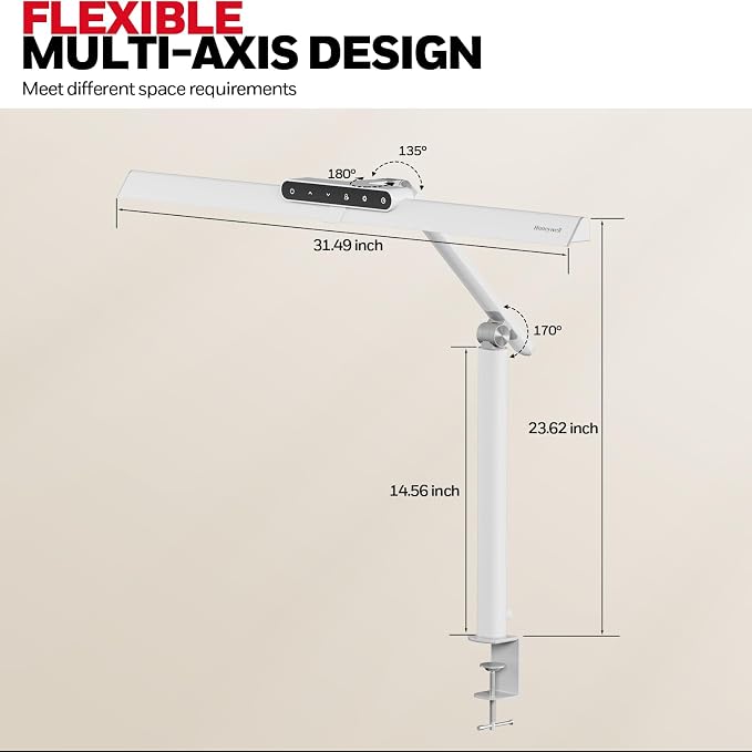 Honeywell HJ1 Sunturalux LED Clamp Desk Lamp 1200LM for Computer | CRI≥97, 4 Color Temps, Eye-Caring, Architect Task Lamp for Workbench, Reading, White - Image 7