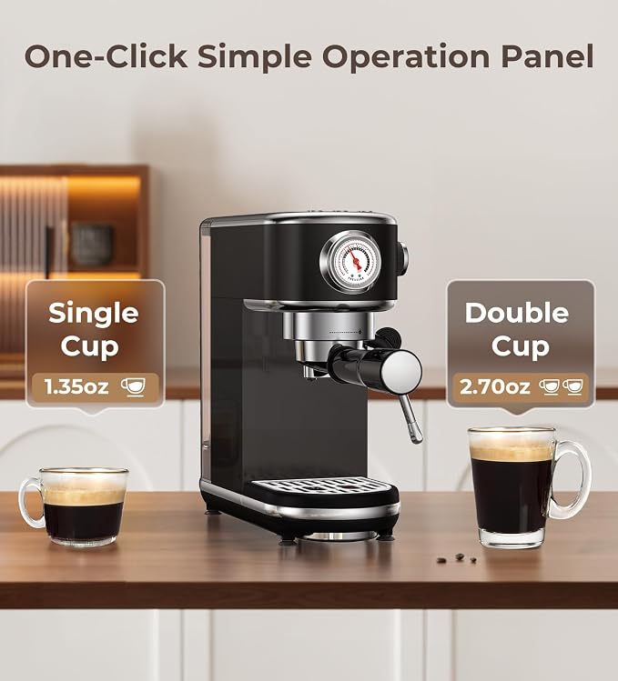atatix 20 Bar Espresso Machine with Milk Frother, Compact Espresso Maker | Black Stainless Steel Coffee Machine,with Precise Temp Contro, 44oz Removable Water Tank for Latte, Cappuccino - Image 3