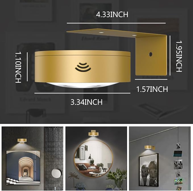 3Pack Picture Light Battery Operated Painting Lights for Wall Wireless Magnetic Display Art Light with Remote Control,Dimmable&Timer Portrait Light for Art Frame Artworking,Wall Decor Puck Lights-Gold - Image 5