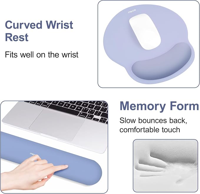 MOSISO Wrist Rest Support for Mouse Pad&Keyboard Set, Stone Blue | Circle Curved Ergonomic Mousepad Non-Slip Base Home/Office Pain Relief&Easy Typing Pad with Soft Cloth&Silicone Lining - Image 4