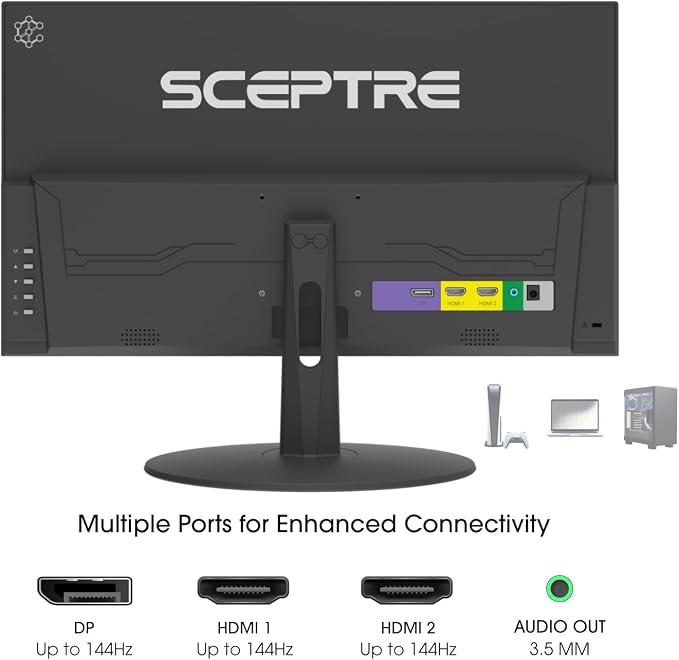 Sceptre New 22-Inch Gaming Monitor, FHD 1080p, Up to 144Hz, HDMI, DisplayPort, Built-in Speakers, Machine Black (E225W-FW144 Series, 2026) - Image 4