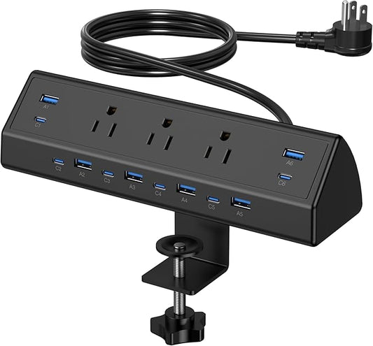 Jgstkcity 130W Desk Clamp Power Strip, 12 USB Ports (6 PD 65W USB-C),Surge Protector,ETL Listed Power Hub Extension Cord,Fast Charging Station for Home Office Desk Edge Mount (Black, 12 USB-130W) by Jgstkcity