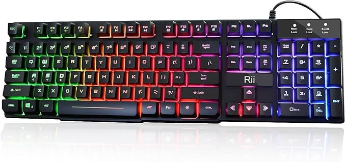Rii RK100+ Multiple Color Rainbow LED Backlit Large Size USB Wired Mechanical Feeling Multimedia PC Gaming Keyboard,Office Keyboard for Working or Primer Gaming,Office Device by Rii