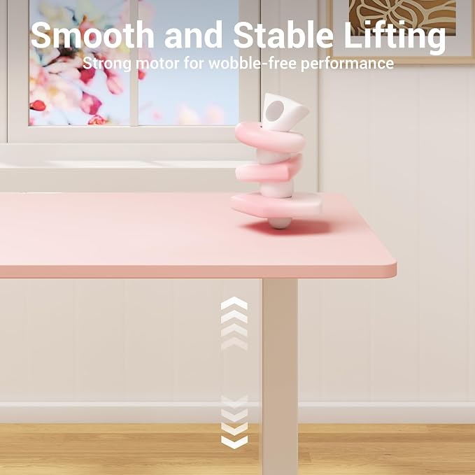 Veken Standing Desk, Pink, 55×23.6 Inch | Height Adjustable Sit Stand Up Computer Tables for Home Office, Study , Writing, Suit students, employees and group work - Image 8