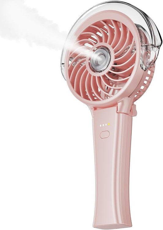 KIBEE Portable Misting Fan, 4000mAh Rechargeable Handheld Fan with 50ml Water Tank, Foldable 180° Mini Fan with Mist Spray, 3-Speed Personal Cooling Fan for Travel, Makeup, Concerts, Outdoor Use, Pink by KIBEE