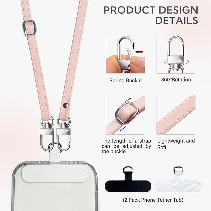 BFSD·DM Phone Crossbody Strap, Universal Crossbody Patch Phone Lanyards,Phone Lanyards for Around The Neck,Phone Strap,Compatible with Most Smartphones, (Pink) - Image 2