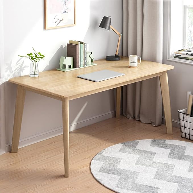 IOTXY Simple Wooden Writing Desk - Modern Minimalist Style PC Laptop Computer Workbench with Solid Wood Legs, 55" W Home Office Work Table for TV Stand Music Video Live Broadcast Workstation, Oak by IOTXY