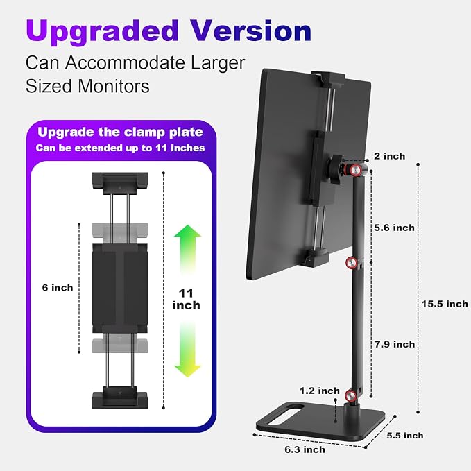 Portable Monitor Stand Holder for 6-18.5 Inch,Universal Desktop Version Expandable Display Base Adjustable Portable Monitor Desktop Clamp,Long Stand,Tablet Stand ,Compatible with Larger Sizes - Image 3