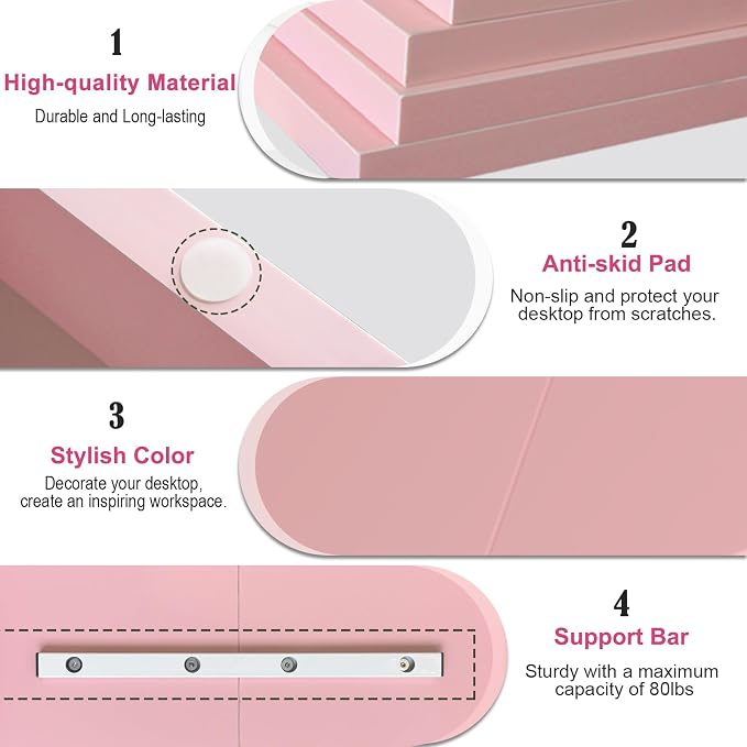 TEAMIX 2 Tiers Pink Monitor Stand Riser, Desktop Stand with Keyboard Storage Small TV Stand Laptop Wooden Desk Organizer Cute Shelf - Image 5