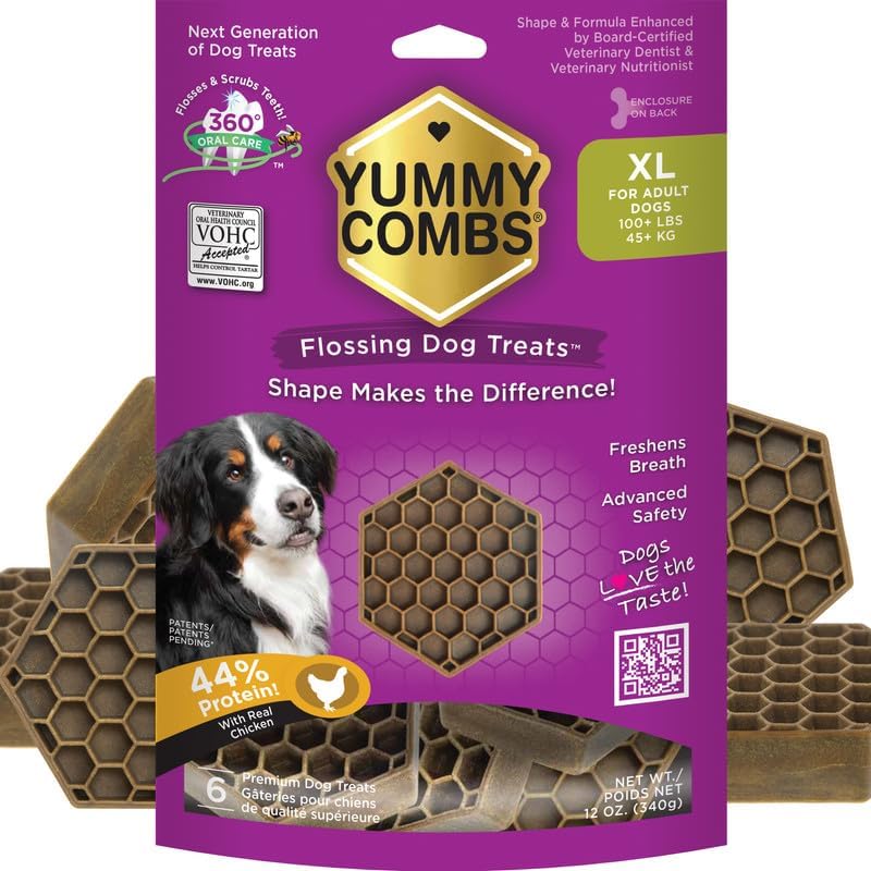 Yummy Combs Dog Dental Treats – Vet VOHC Approved – Delicious Chicken Protein – Removes Tartar with Cleaning Comb Shape – Dental Dog Treats for Extra Large Dogs (12oz, 6 Count) by YummyCombsDogDentalTreats