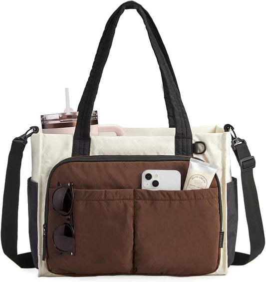 BAGSMART Small Tote Bag for Women, 13'' Laptop Canvas Work Bag with Zipper | 30oz/40oz Tumble & 11 Pockets Travel Tote, Teachers/Nurses, Lightweight Canvas or Water-Resistant Puffer Taslon Crossbody Bag by BAGSMART