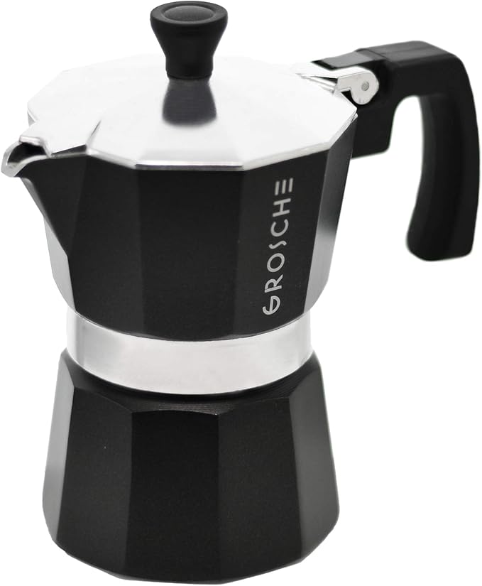 GROSCHE Milano Stovetop Espresso Maker Moka Pot 3 espresso Cup - 5 oz, Black - Cuban Coffee Maker Stove top coffee maker Moka Italian espresso greca coffee maker brewer percolator | Cuban Coffee Maker And Italian Moka Pot For Stovetop Espresso; For Gas... - Image 4