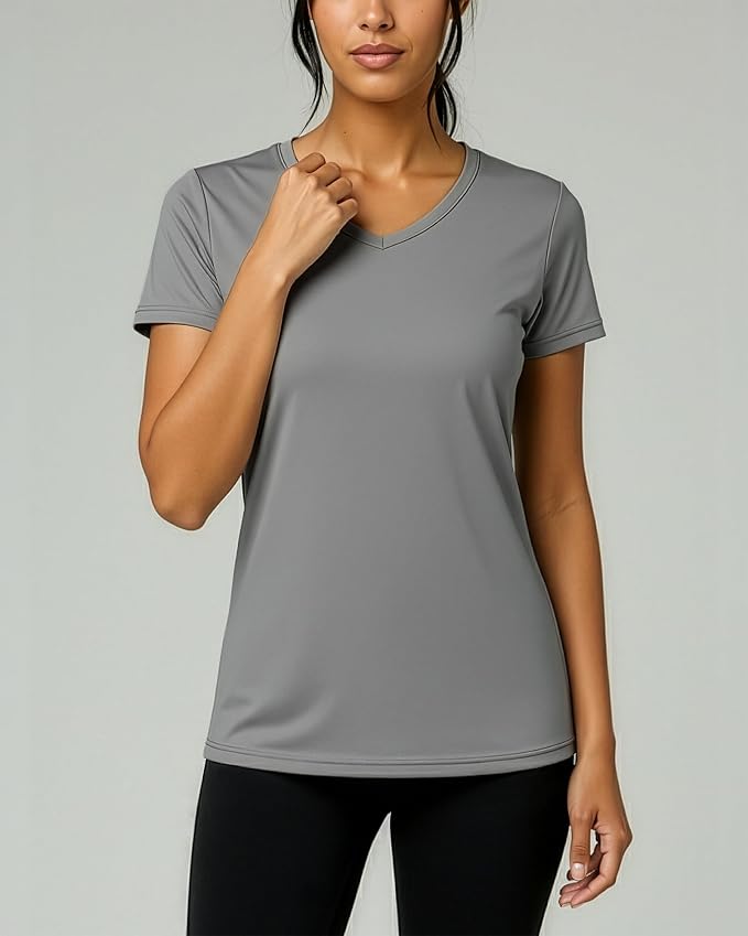 5 Pack Women's Dry Fit V Neck Workout Tops T Shirts Athletic Gym Yoga Tees | Available In Plus Size, Cooling Moisture-Wicking, Short Sleeve, Quick-Dry, Fitness, Stretch, Exercise, Running, Hiking - Image 3