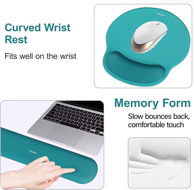 MOSISO Wrist Rest Support for Mouse Pad&Keyboard Set, Teal Green | Circle Curved Ergonomic Mousepad Non-Slip Base Home/Office Pain Relief&Easy Typing Pad with Soft Cloth&Silicone Lining - Image 4