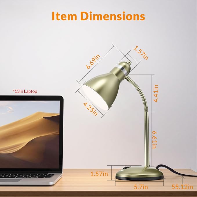 LEPOWER Metal Desk Lamp, Adjustable GooseNeck Reading Light for Bedroom | Compact & Sturdy, Space-Saving for Bedside & Dorm, E26 Table Lamp, Eye-Caring, Ideal for Study, Office, Back to School - Image 2