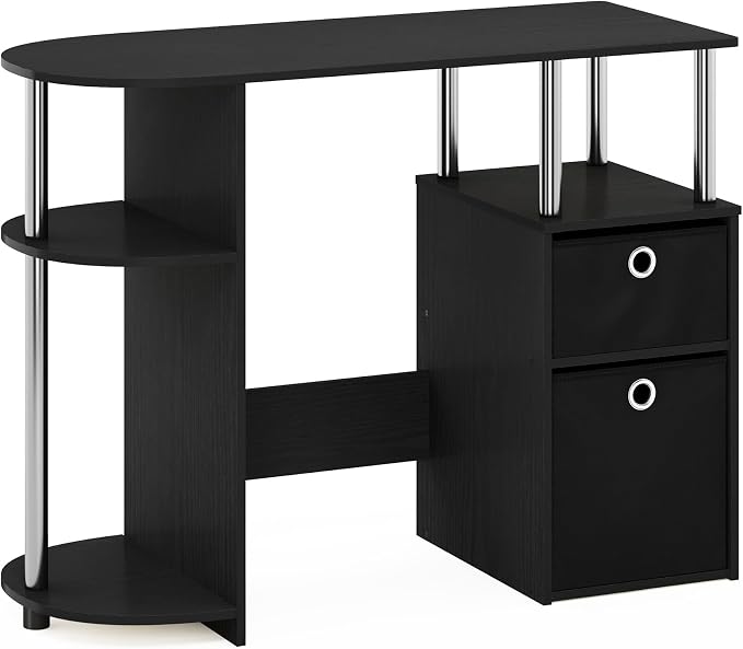 Furinno Jaya Simplistic Computer Study Desk, Americano/Chrome/Black - Image 5