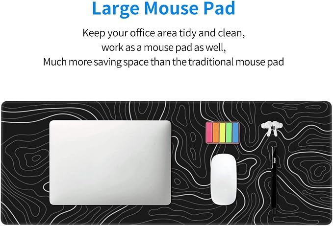Abstract Topographic Map Black Mouse Pad Big Gaming Mouse Pad XXL Mousepad Large Keyboard Mat with Non-Slip Rubber Base Stitched Edges Mouse Mat Desk Pad for Gaming and Office - Image 5