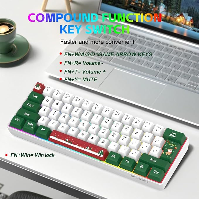 Snpurdiri 60% Wired Gaming Keyboard, RGB 61-Key (Red Green White) | Backlit Small Ultra-Compact 60 Percent Gaming Keyboard for PC/Mac Gamer, Typist, Travel, Easy to Carry on Business Trip - Image 4