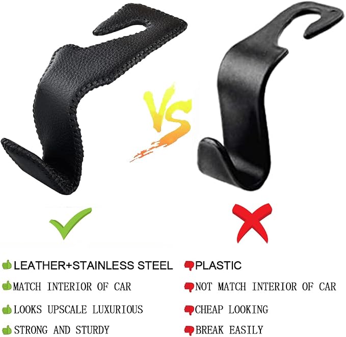 yicheyiyou Car Hooks Universal Car Vehicle Back Seat Headrest Hanger Holder Hook Microfiber Leather & Stainless Steel for Bag Purse Cloth Drink Grocery (Black red)… - Image 5