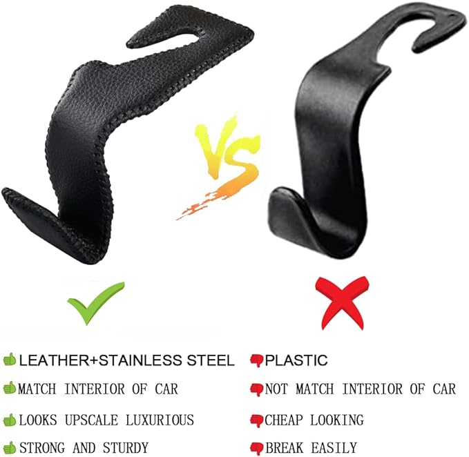 Car Hooks Universal Car Vehicle Back Seat Headrest Hanger Holder Hook Microfiber Leather & Stainless Steel for Bag Purse Cloth Drink Grocery (Brown) - Image 4