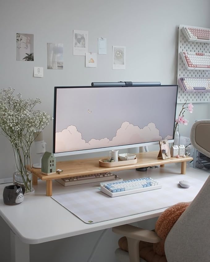 Bamboo Dual Monitor Shelf, Monitor Stand Riser with Underneath Storage for Desk Office Supplies, Supports Heavy TV up to 300 lbs, Natural by Rocdeer