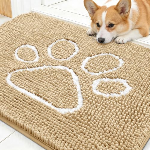 OLANLY Dog Door Mat for Muddy Paws 30x20, Paw Print Design Chenille Mud Mat by OLANLY