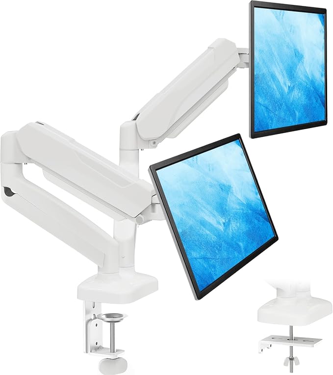 MOUNTUP Dual Monitor Stand for Desk, Monitor Arms for 2 Monitors Max 32 Inches, Height Adjustable Double Monitor Mount, VESA Mount with C-Clamp & Grommet Base, Holds 4.4-17.6lbs, White by MOUNTUP