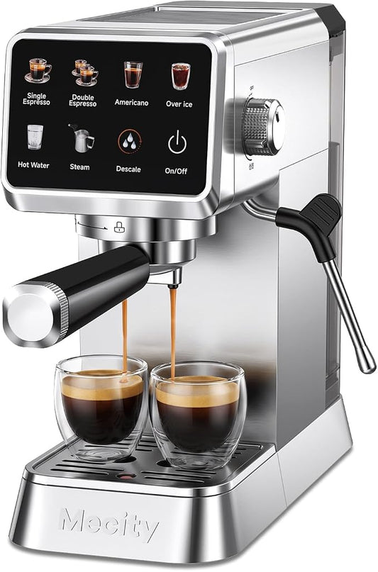 Mecity 20 Bar Espresso Machine with Milk Frother, Touchscreen Coffee Maker for Espresso, Americano & Over Ice Coffee, Compact Stainless Steel Latte & Cappuccino Maker by Mecity