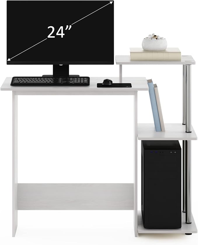 Furinno EFFICIENT Desk, 28.6" Wide Gaming Desk with 3 Open Side Shelves, Laptop Notebook Computer Desk, Office Desk for Home Office, Study Room, Dorm, Bedroom, White Oak/Stainless Steel - Image 4
