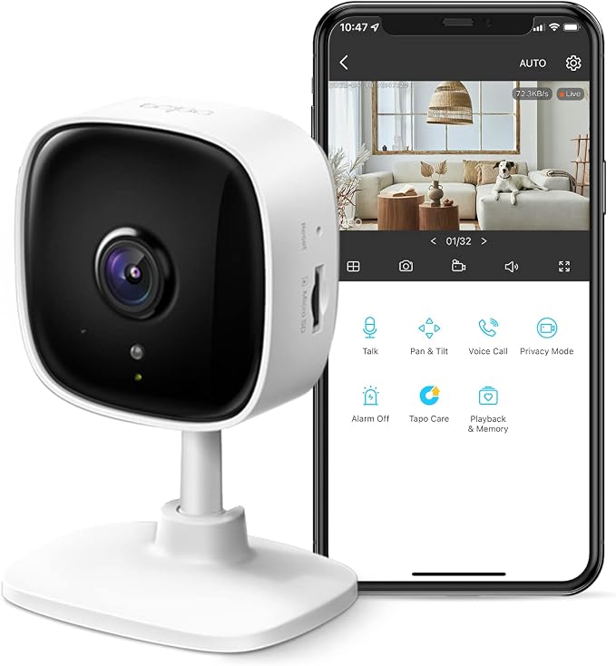 Tapo 2K Indoor Security Camera for Baby Monitor, Dog Camera w/Motion Detection, 2-Way Audio Siren, Night Vision, Cloud & SD Card Storage(Up to 512GB), Works w/Alexa & Google Assistant C110 by Unknown