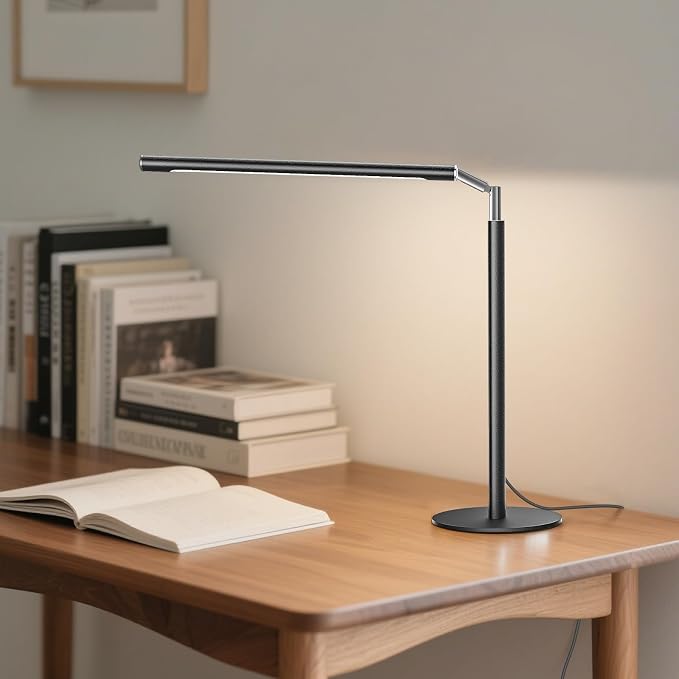 SIBRILLE Metal LED Desk Lamp, 16" Dimmable Desk Light with Base, 15W 1200LM, Adapter Included, Color & Brightness Adjustable, Modern Tall Table Lamp for Home Office Reading Study Task Laptop, Black - Image 7