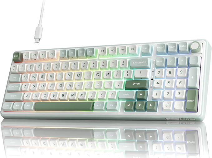 RK ROYAL KLUDGE R98 Pro Creamy Mechanical Keyboard, 96% Wired Gaming Keyboard RGB Backlit with Number Pad and Volume Knob, Gasket Mount, MDA Profile PBT Keycaps, Hot Swappable Pre-lubed Tactile Switch by RKROYALKLUDGE