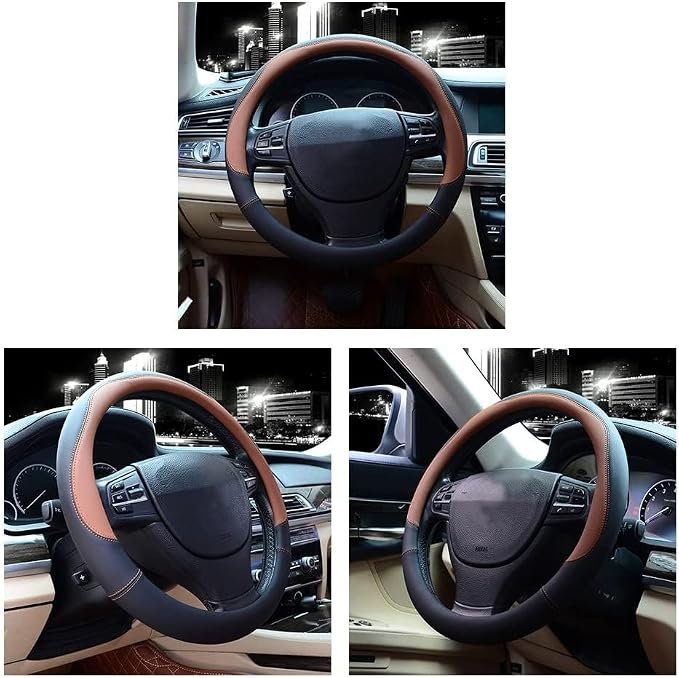 Valleycomfy Microfiber Leather Steering Wheel Covers Universal 15 inch (Brown - Image 3