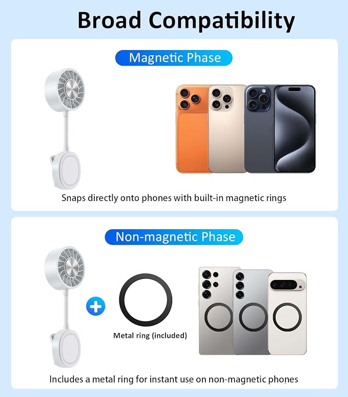 Magnetic Phone Fan with Ice Cooling, 3-in-1 Clip on Fan & Phone Stand, Rechargeable Mini Handheld Fan, 360° Flexible Gooseneck Portable Fan for Cruise Travel Desk Gym Makeup（White） - Image 8