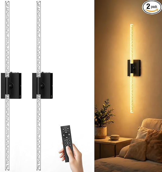 iThird Crystal Bubble Wall Sconces Set of 2: 10000mAh Rechargeable Wireless Lights with Remote & 360° Rotate, 4 Color Temps Dimmable, 31.5" Wall Lamp for Bedroom Living Room Mirror, Black by iThirdHomeOutdoorLighting