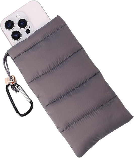 Lyreh Thermal Phone Pouch, Down Cotton Warm Phone Case Cover Bags Prevents Freezing & Overheating Protector Cellphone Pouch with Carabiner Ideal for Outdoor Camping Hiking Skiing (Grey) by Unknown