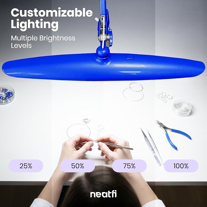 Neatfi XL 2200 Lumens 24W LED Desk Lamp – Shadow-Free Task Lighting | 4-Level Dimming | Home Office & Crafts Use | 20-Inch Wide Head (Sapphire Blue, Non-CCT with Clamp) - Image 8