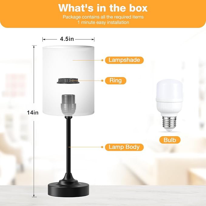Fenmzee Touch Nightstand Bedroom Lamp - 3 Way Dimmable Bedside Lamp, Small Table Lamp Linen Lampshade for Office Desk, LED Bulb Included - Image 4