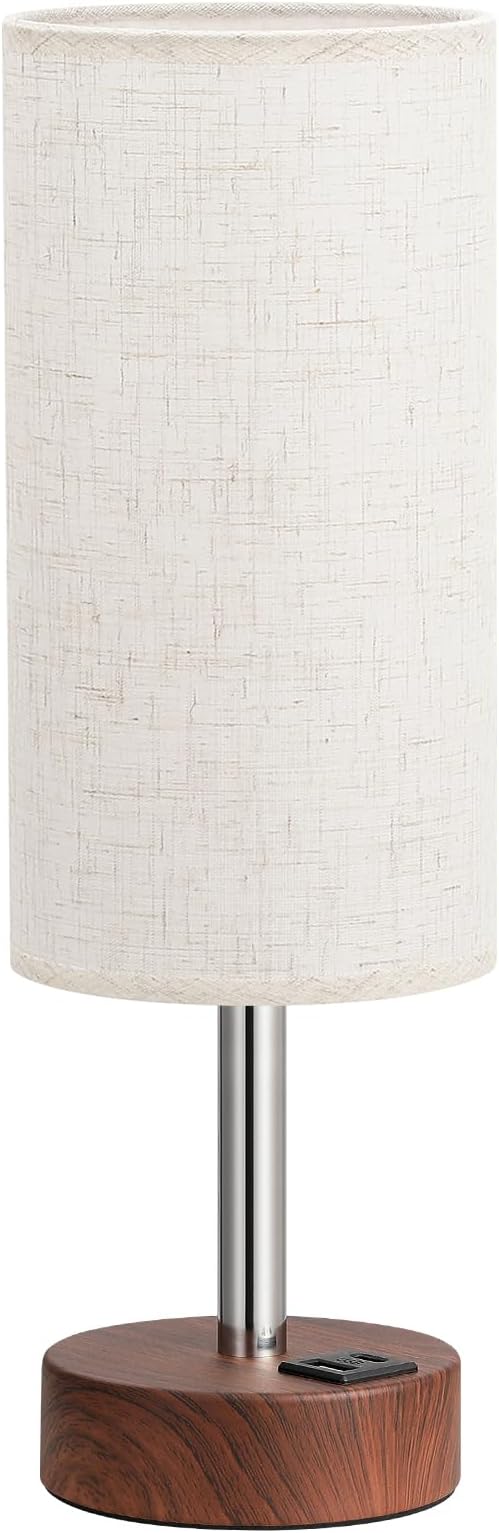 Dicoool Bedside Table Lamp for Bedroom - 3-Way Dimmable Touch Lamp, USB A+C | LED Bulb Included, 14" Small Nightstand Lamp for Desk, Living Room, Guest Room, Cream Fabric Lampshade, Redwood Metal Base - Image 8