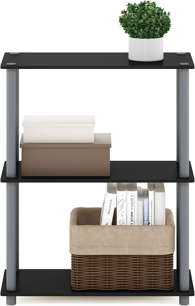 Furinno TURN-N-TUBE Storage Shelves, 3-Tier Book Shelf, Corner Shelf, Toolless Open Shelves, for Organization and Storage, Living Room, Garage, Home Office, Black - Image 4