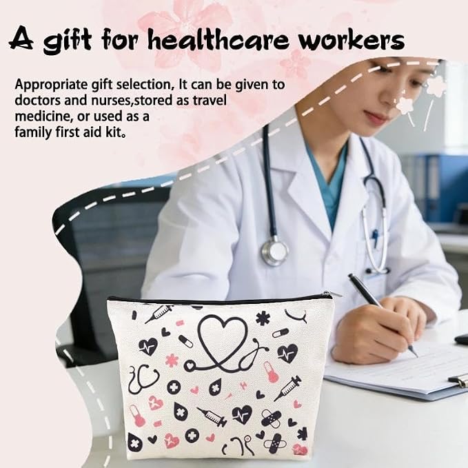 Small Home Medical Bag Pouch Nurse Pocket Protector Pouch Pharmacist Doctor Bag Accessories for Women Family Emergency Medical Kit Nursing Student Essential Supplies for Clinicals Canvas First Aid Bag - Image 4