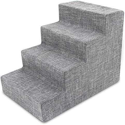 Best Pet Supplies Dog Stairs & Steps - Foam Steps for Small Dogs & Cats, Non-Slip Indoor Balanced Pet Step Support, Dog Ramp, No Assembly, Ash Gray Linen, 4-Step (18-inch Height) by BestPetSuppliesLLC
