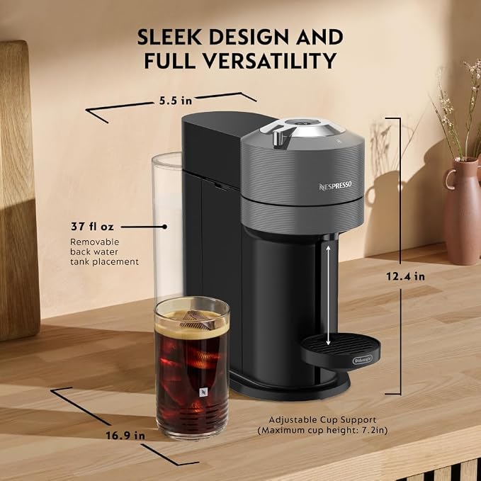 Nespresso Vertuo Next Coffee & Espresso Maker by De'Longhi | Slim, sustainable design brews 6 cup sizes topped with velvety crema, from espresso to 18 oz. Over 40 Vertuo blends. - Image 9