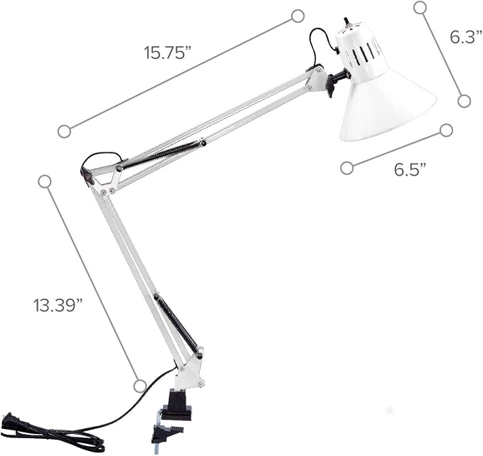 Bostitch Office VLF100-WHT Swing Arm Desk Lamp with Clamp Mount, 36" Reach with Multi-Joint Adjustment, Includes Replaceable LED Bulb (VLF), White - Image 7