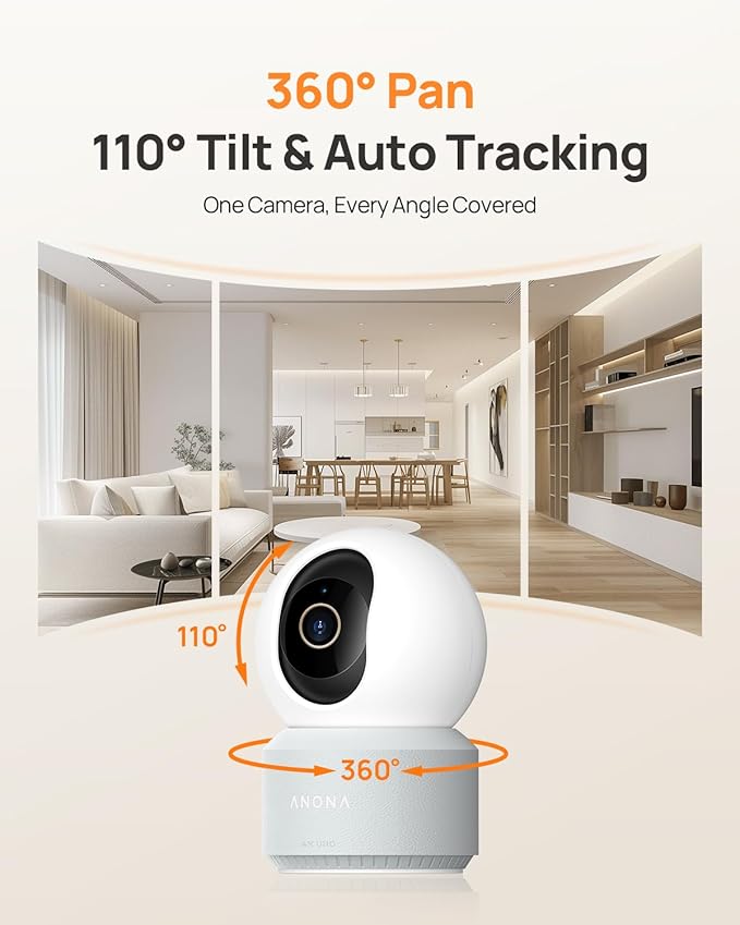 Anona 4K UHD Indoor Camera, Pet/Dog/Baby Security Camera with Phone App, 360°Pan-Tilt, 5G/2.4G Dual-Band Wi-Fi 6, Auto-Tracking, Person/Pet/Baby Crying Detection, Privacy Mode, Two-Way Audio, 2 Pack - Image 3