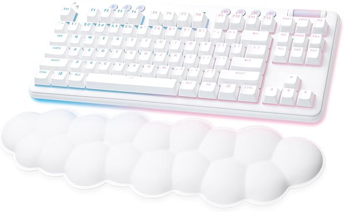 Logitech G715 Wireless Mechanical Gaming Keyboard with LIGHTSYNC RGB, Lightspeed, Tactile Switches (GX Brown), and Keyboard Palm Rest, PC/Mac Compatible - White Mist by Unknown